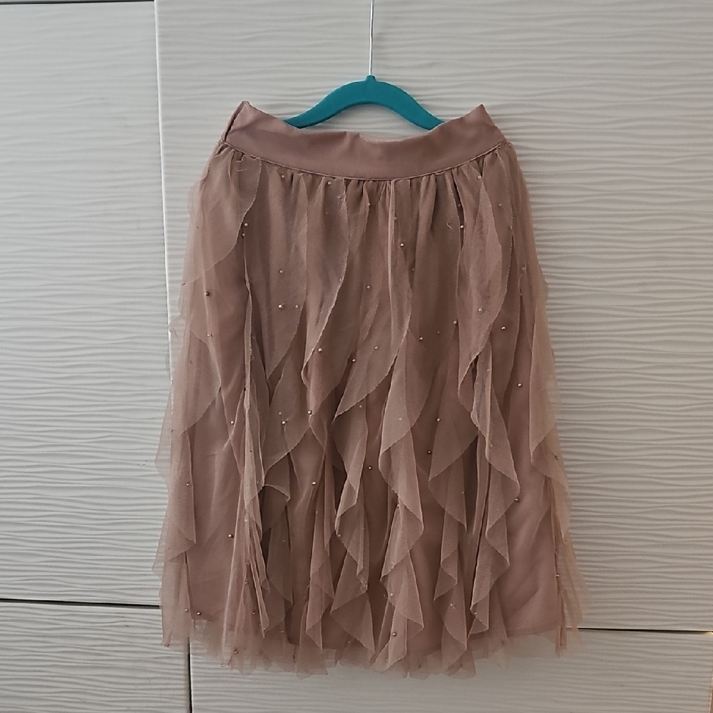 Joyfolie Mauve Pink Layered Tulle Skirt with Pearls